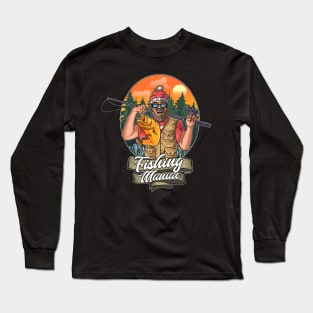 fishing maniac illustration Long Sleeve T-Shirt